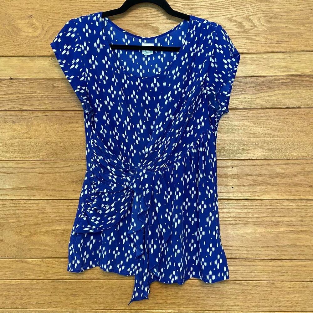 Anthropologie Edme & Esyllte blue ikat print wrap tie front silk blouse